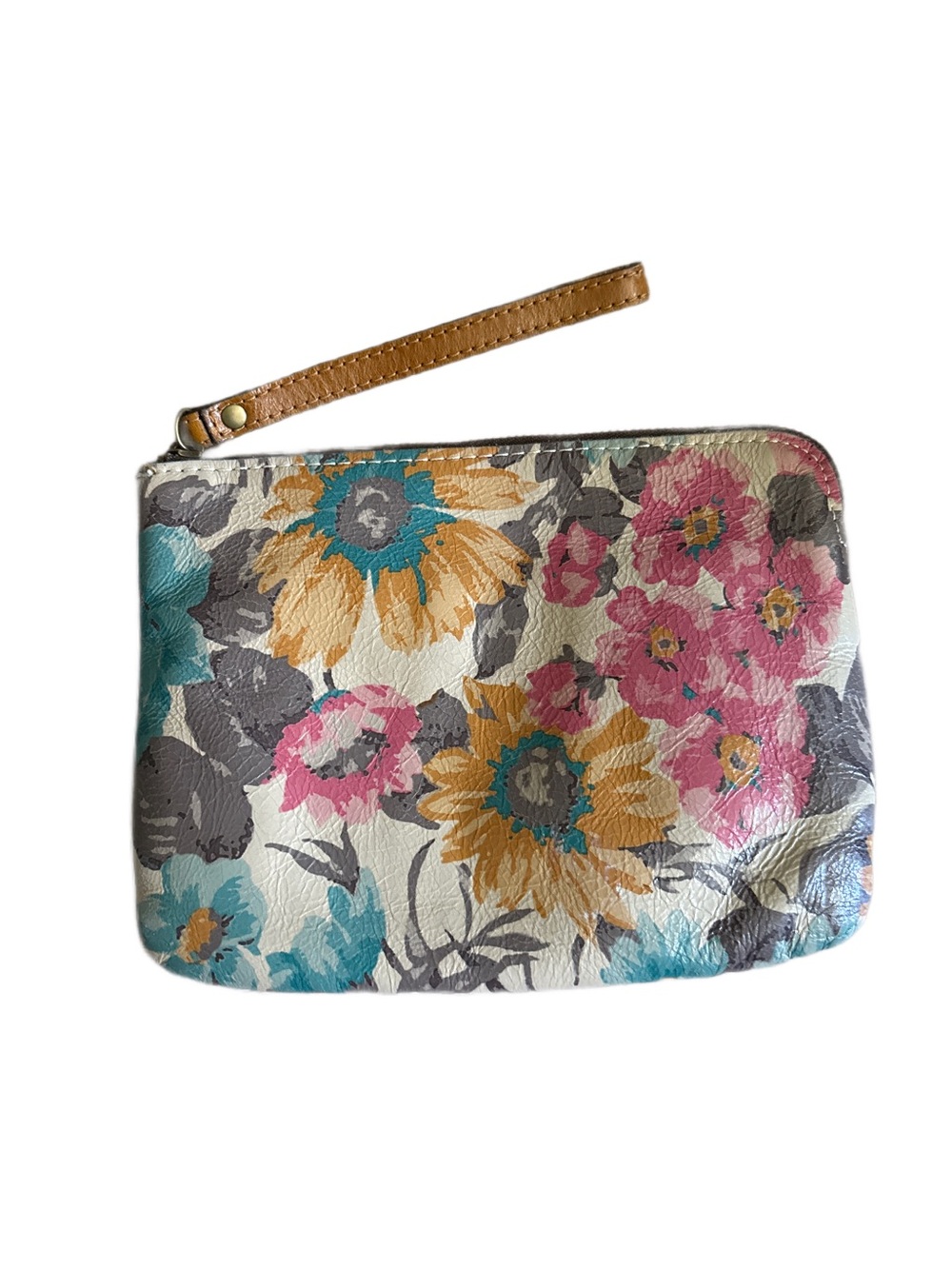 Patricia Nash Floral Leather Wristlet - Cream, Yellow, Pink, Teal, Gray